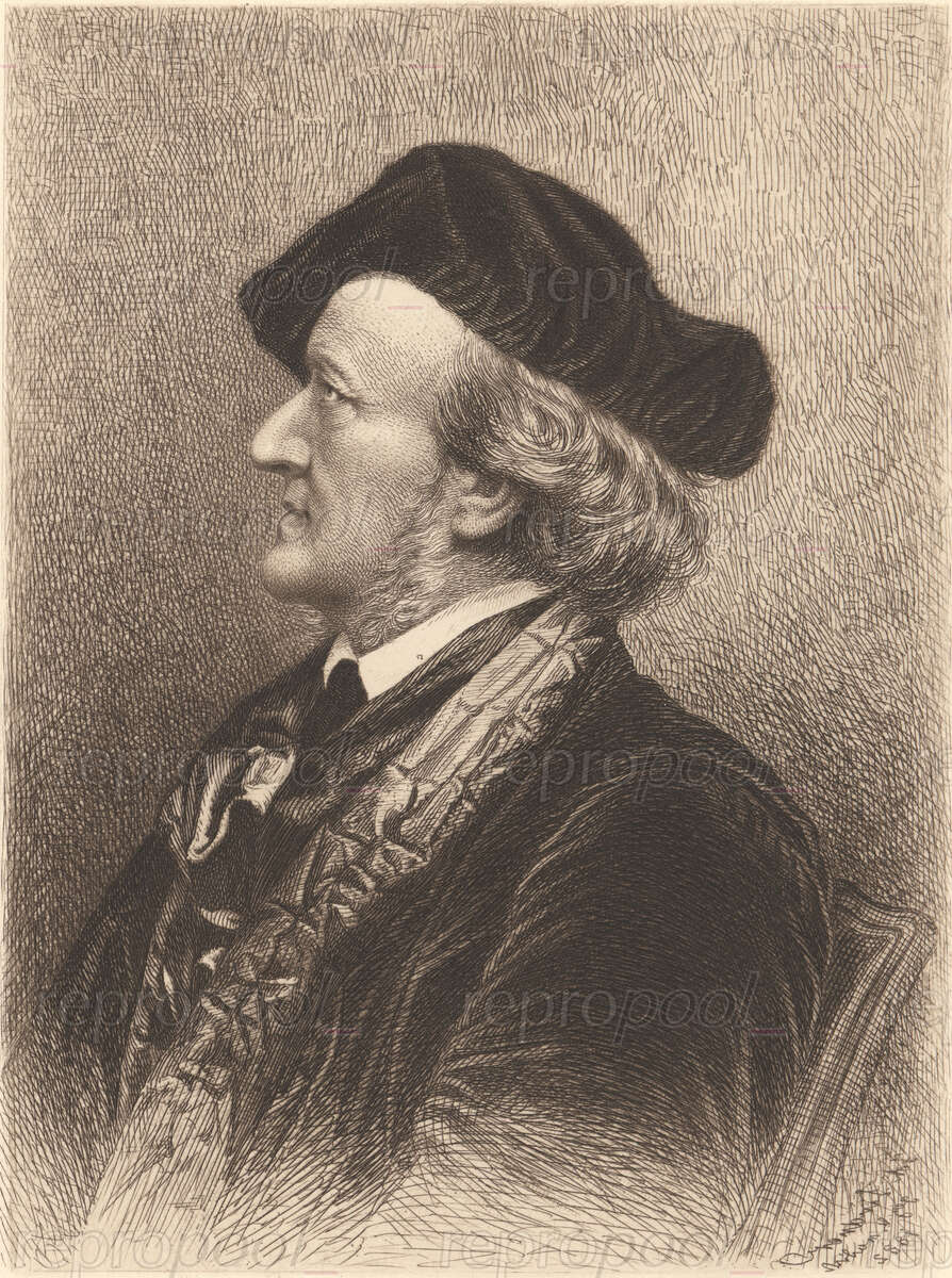Richard Wagner; Radierung von Johann Lindner;<br>nach: Zeichnung von Johann Lindner (1882)