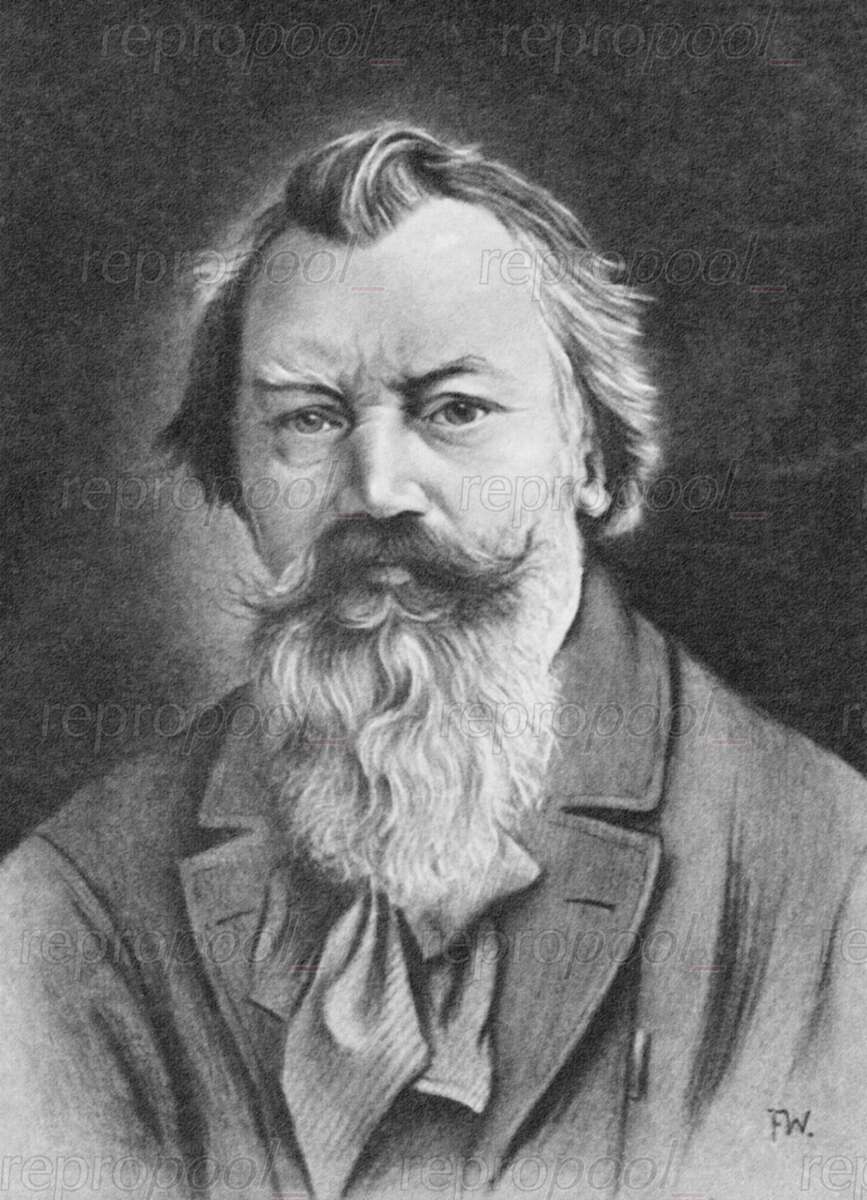 Johannes Brahms; Lithografie von F.W. (Monogrammist);<br>nach: Fotografie von Carl Brasch (1889)