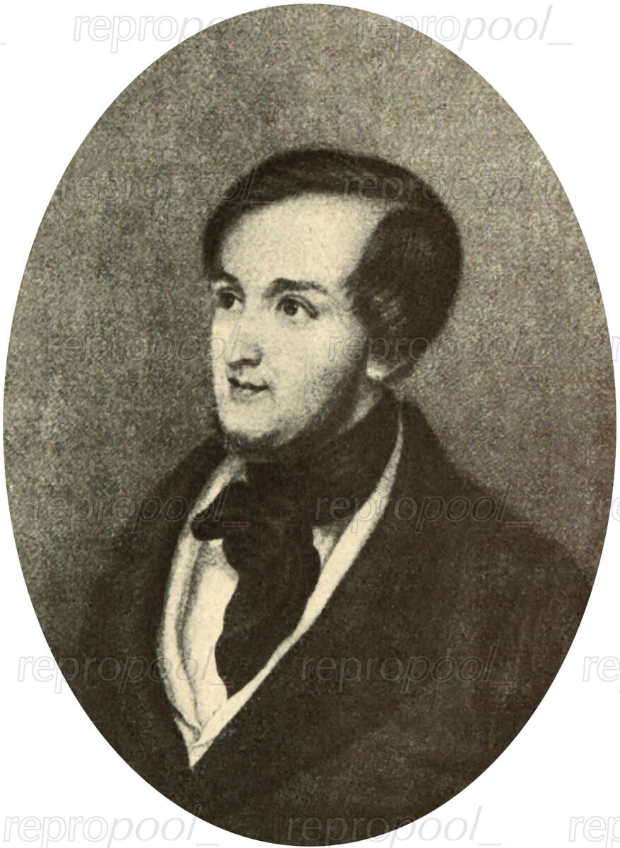 Richard Wagner; Stahlstich von Carl Meyer;<br>nach: Zeichnung von Ernst Benedict Kiez (1842)